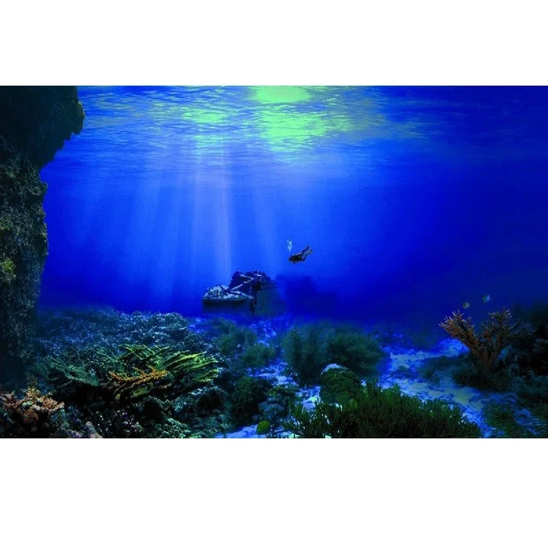 Underwater World Aquarium Background Fish Tank Decorations Picture Adhesive Poster Home Office Decor