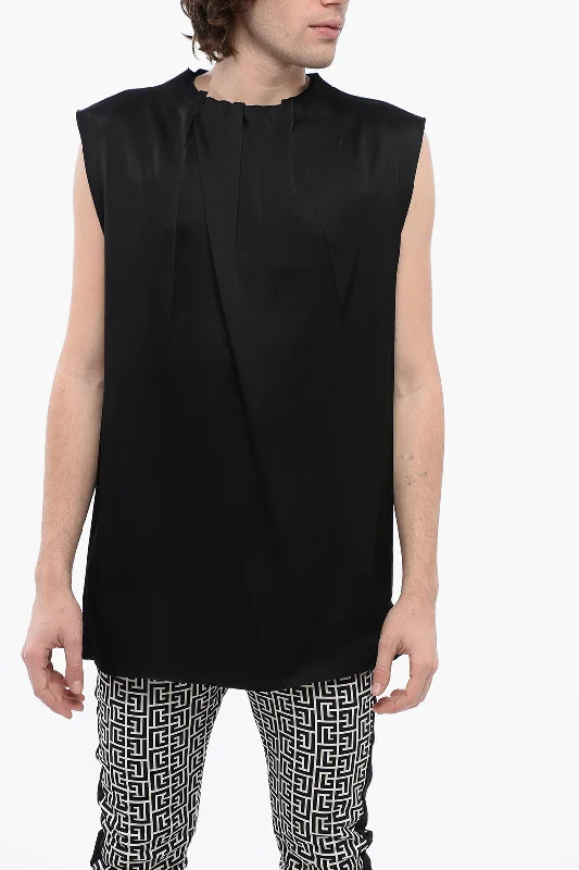 Jil Sander Draped Neck Silk Blend Tank Top