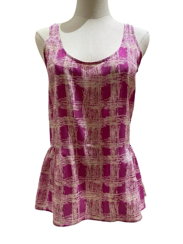 Women's Silk Printed Peplum Hem Sleeveless Tank Top In Pink