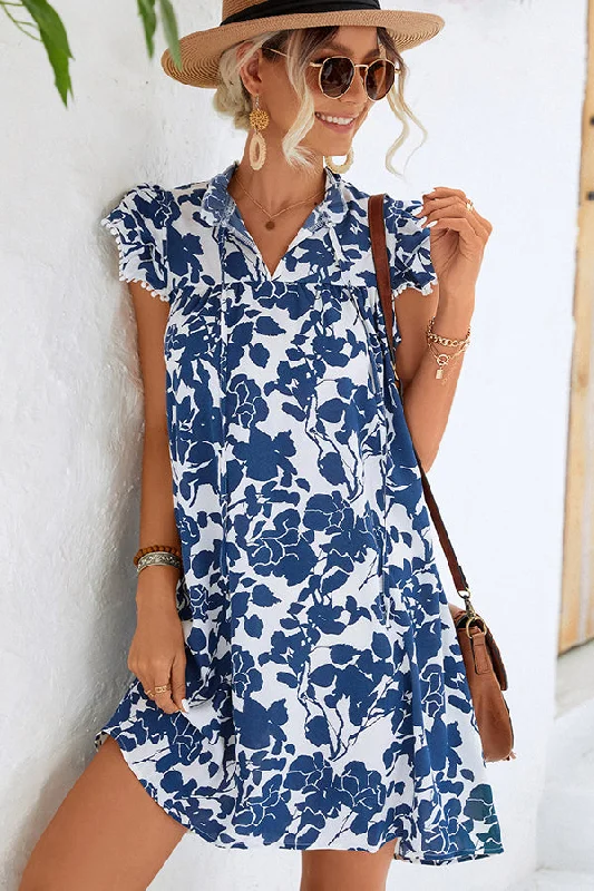 Fashion Printed Ruffled Sleeves Casual Dress