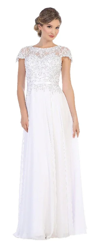 White L Long Mother of the Bride Beaded Chiffon Formal Gown Sale