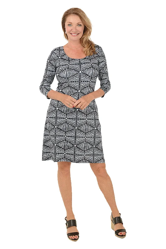 Soundwaves 3/4 Sleeve A-Line Dress