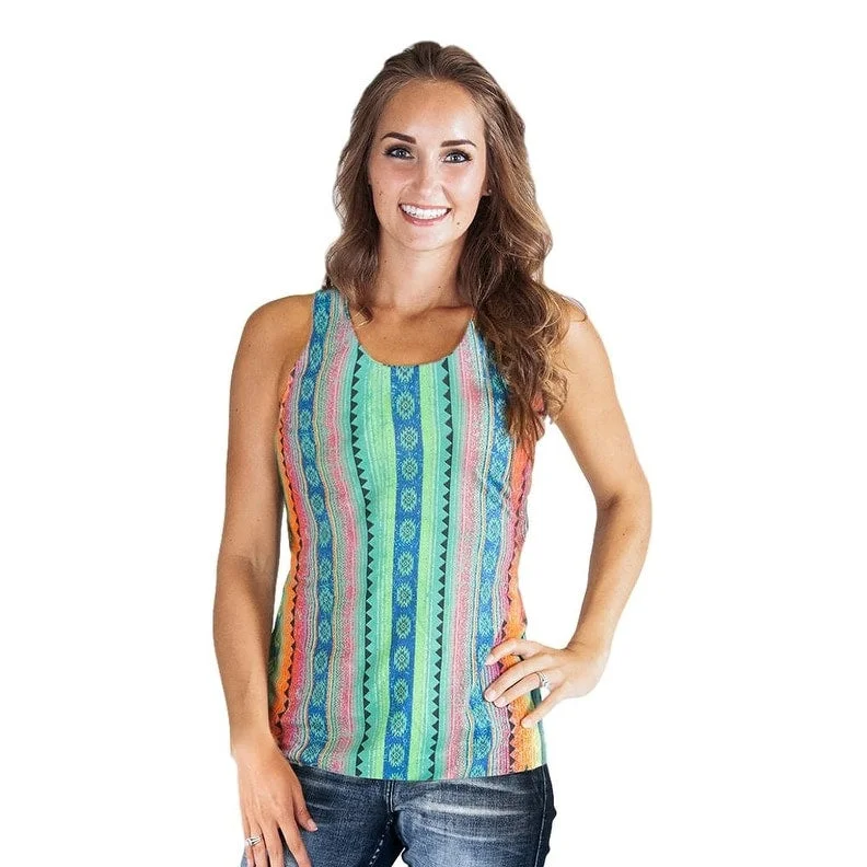 Cowgirl Tuff Western Shirt Womens Tank Flowy Aztec Multi-Color 100368