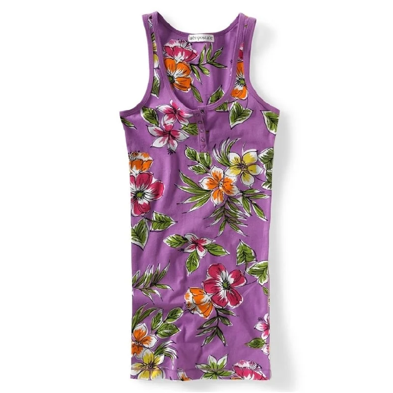 Aeropostale Womens Floral Boy Tank Top, Purple, X-Small