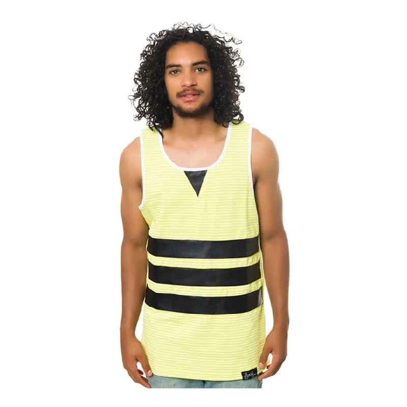 Fly Society Mens The Striped PU Tank Top, Green, Small