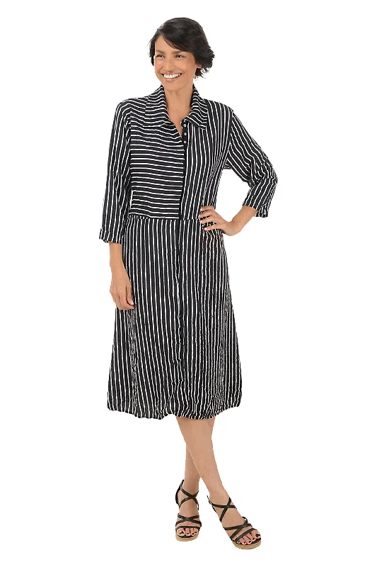 Striped Double Pocket Button-Front Dress