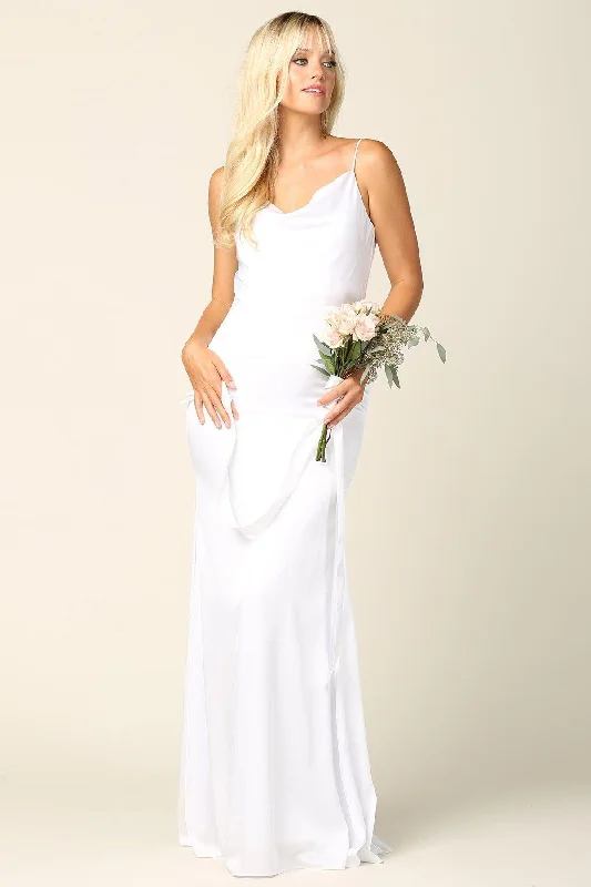 White 2XL Long Spaghetti Strap Formal Bridesmaids Dress Sale