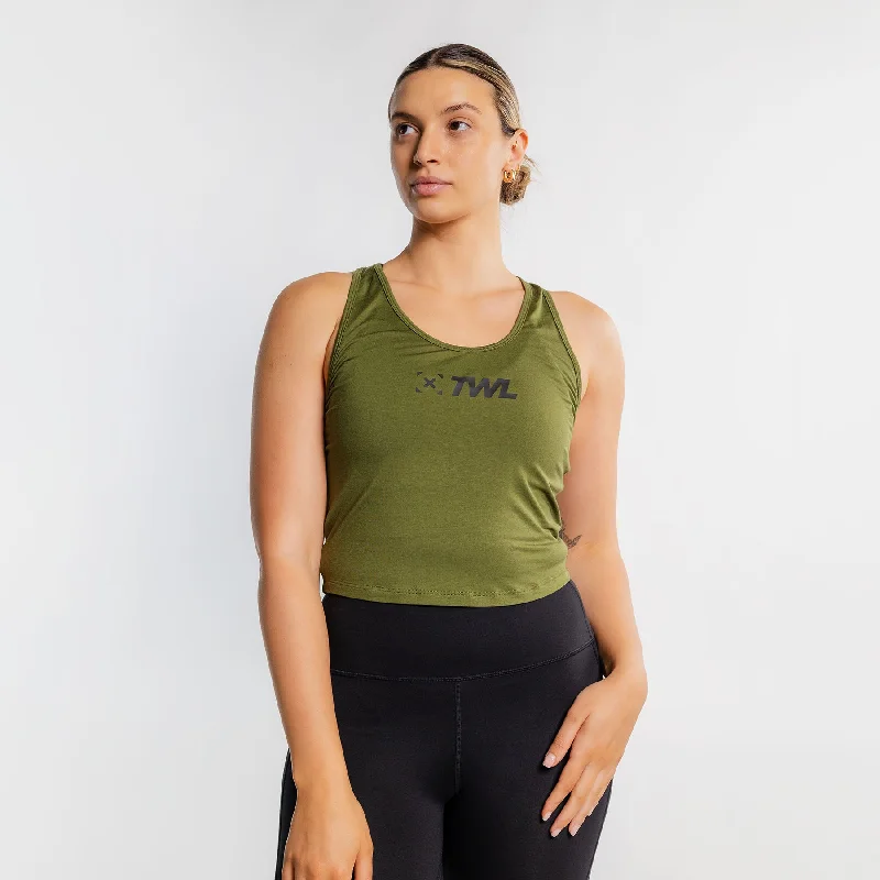 TWL - WOMEN'S EVERYDAY RACERBACK CROP TANK - DARK KHAKI/BLACK