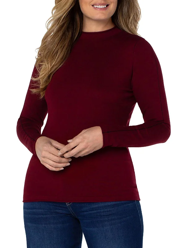 Womens Roll Hem Mock Neck Mock Turtleneck Sweater