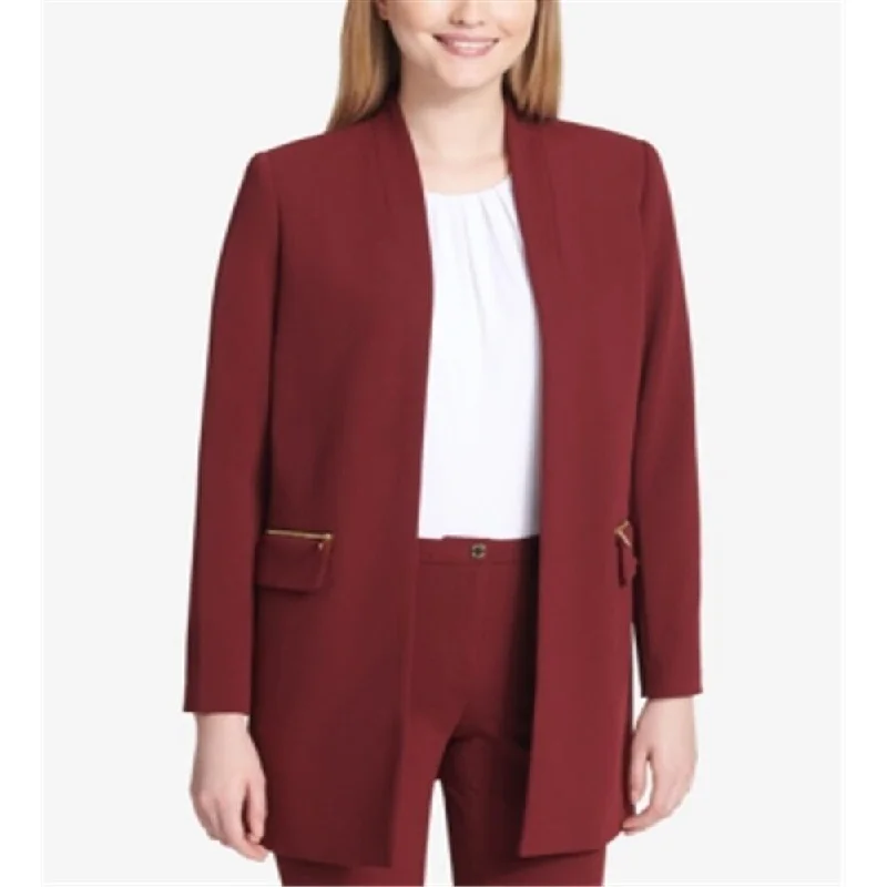 Calvin Klein Women's Open Front Topper Jacket Burgundy Size 10