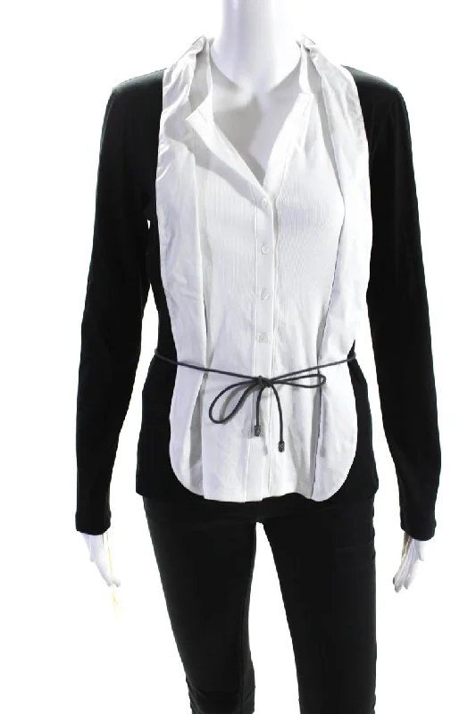 Fabiana Filippi Womens Ribbed Button Up Jacket Blouse Black White