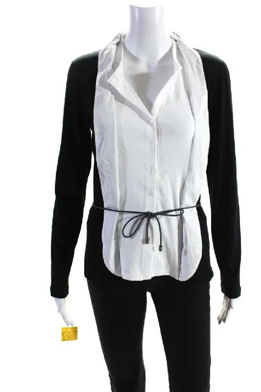 Fabiana Filippi Womens Ribbed Button Up Jacket Blouse Black White