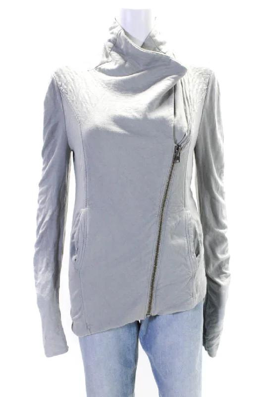 Helmut Lang Womens Two Pocket High Neck Long Sleeve Sweat Jacket Gray