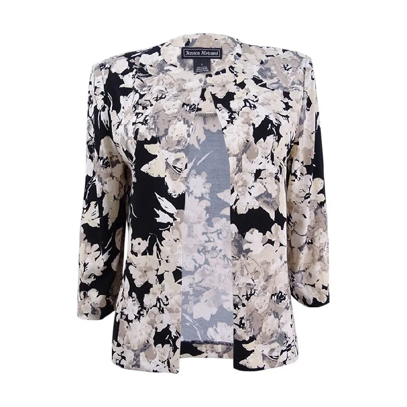 Jessica Howard Women's Floral-Print Jacket 6, Black/Ivory