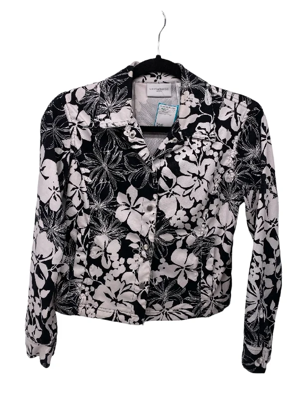 Liz Claiborne Misses Size Small Black White Floral Tops Jacket