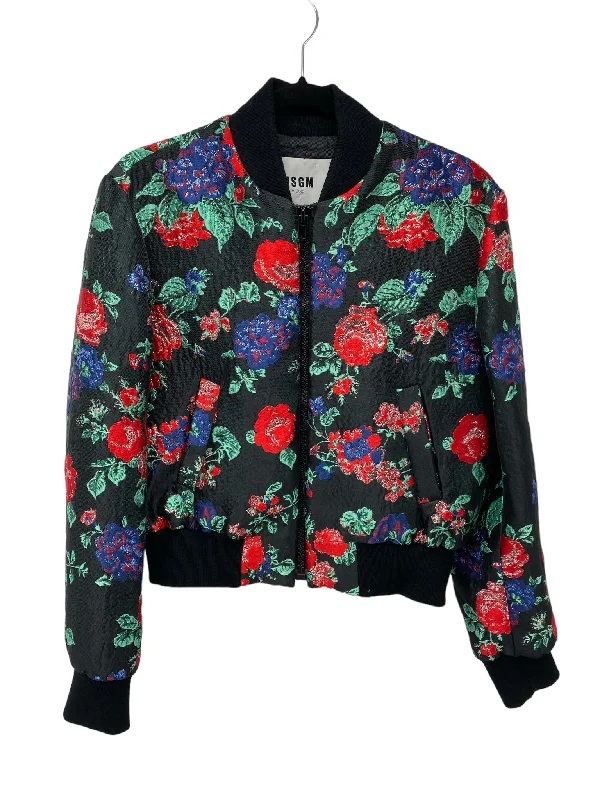 Milano Misses Size 40 Black Floral Tops Jacket