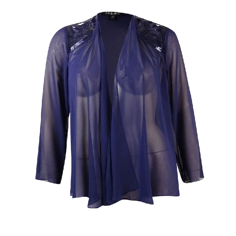 S.L. Fashions Women's Sequined Cutout Chiffon Jacket 14, Sapphire