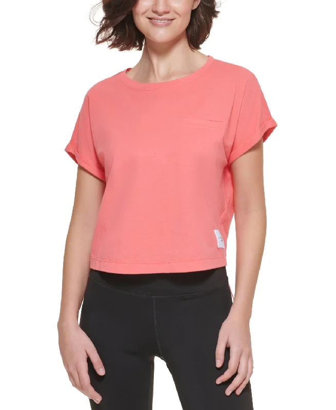 Calvin Klein Women's Bungee Hem Pocket Cotton T Shirt Red Size Large