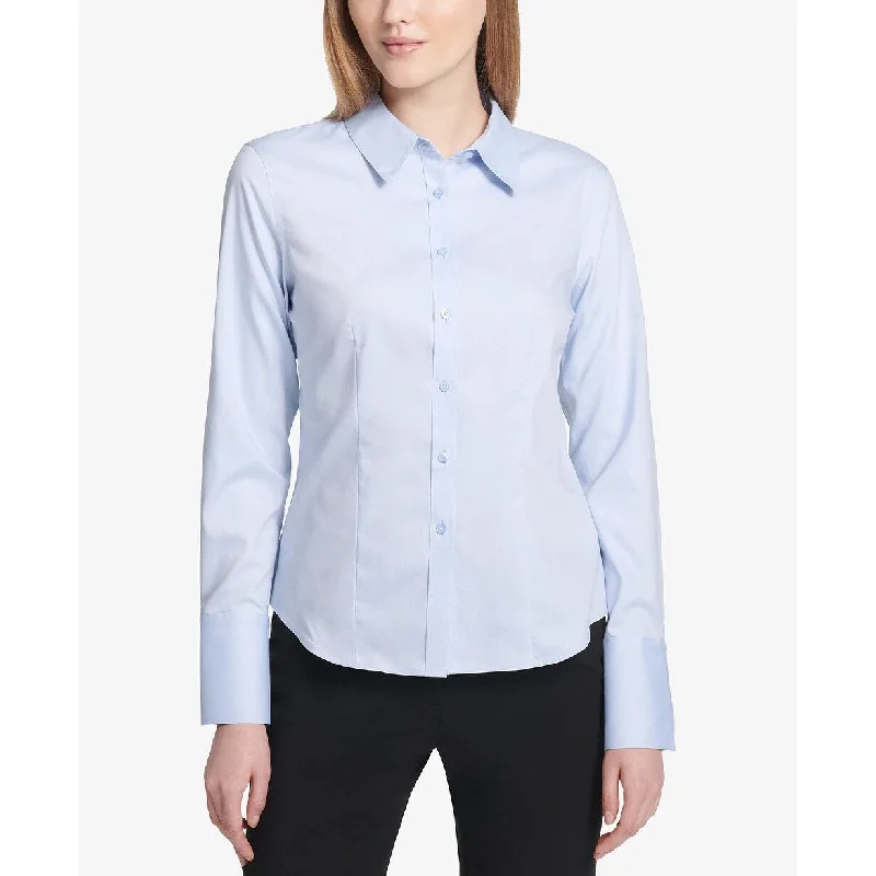 Calvin Klein Women's Cotton Button-Front Shirt Blue Size 14 Petite - 14 Petite