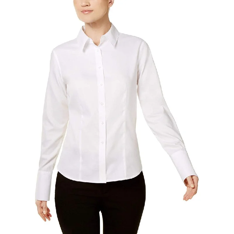 Calvin Klein Women's Petite Cotton Button-Front Shirt White Size 4