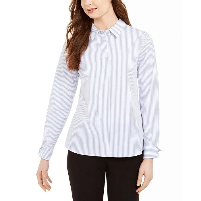 Calvin Klein Women's Pinstriped Cotton Button-Up Shirt White Size XX-Small