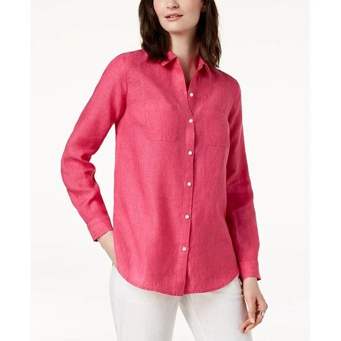 Charter Club Women's Linen Shirt Med Pink Size Small