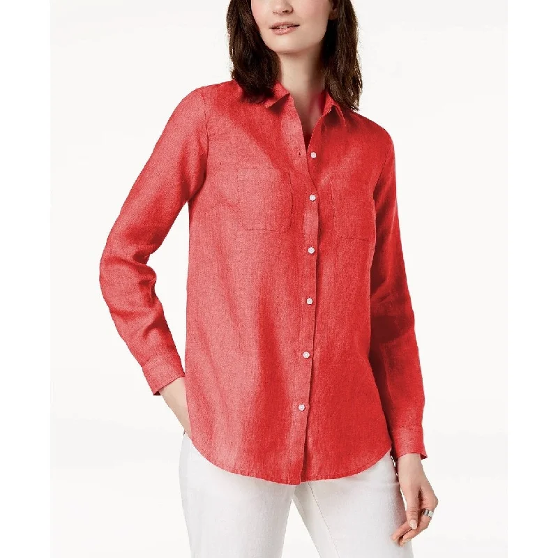 Charter Club Women's Linen Utility Shirt Ravishng Red Size Large