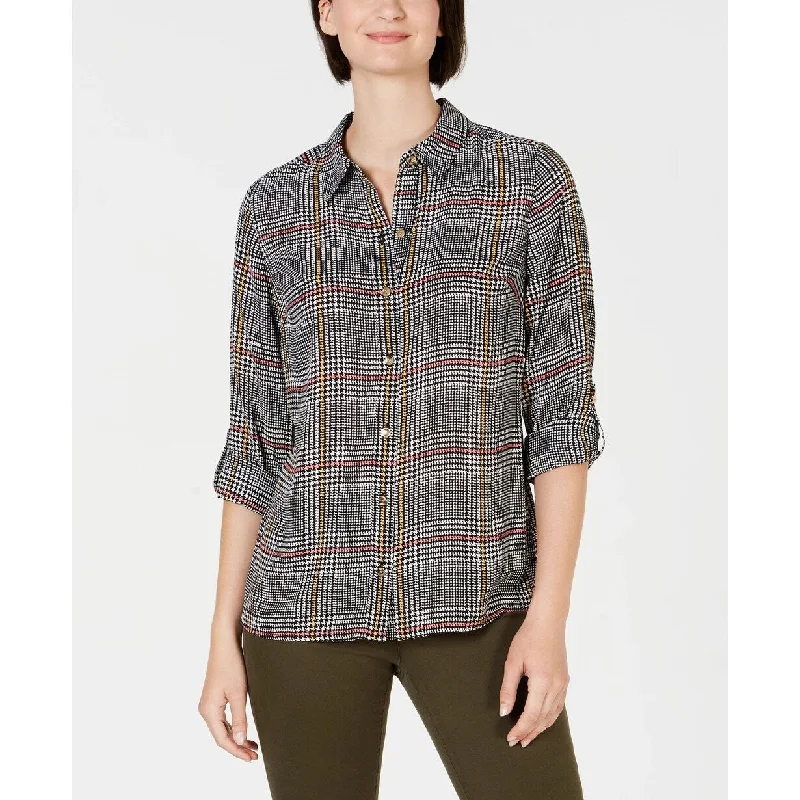 Charter Club Women's Plaid Utility Shirt Black Size Medium