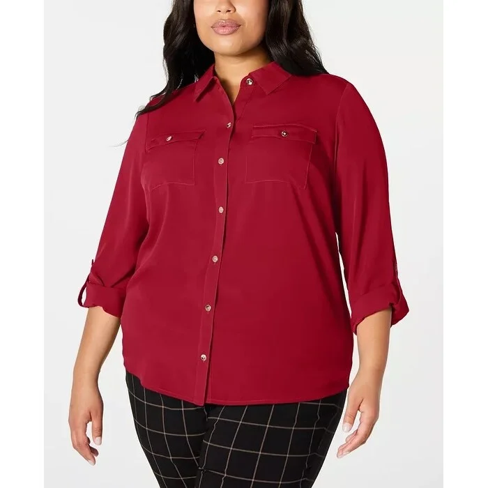 Charter Club Women's Size Button Front Shirt Wine Size 1X