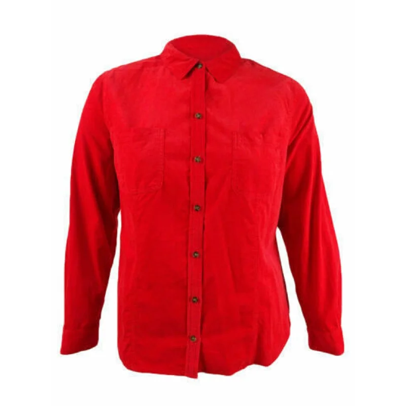 Charter Club Women's Solid Corduroy Shirt Medium Red Size Small