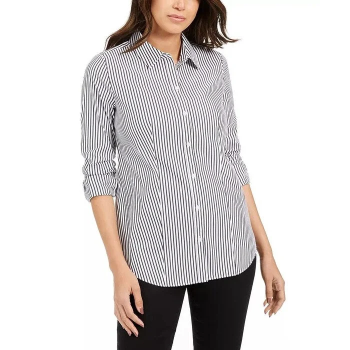 Charter Club Women's Striped Shirt Black Size 16