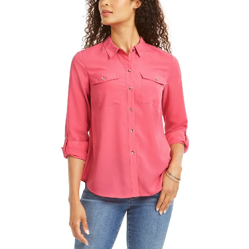 Charter Club Women's Two-Pocket Shirt Dark Pink Size Large