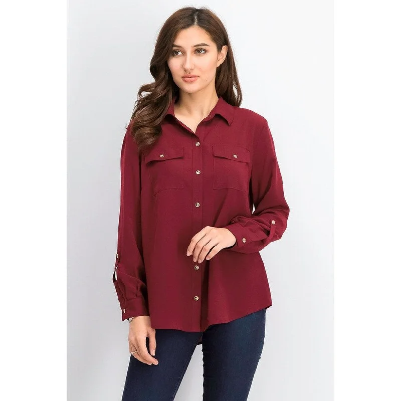 Charter Club Women's Two-Pocket Shirt Wine Size Extra Small - X-Small