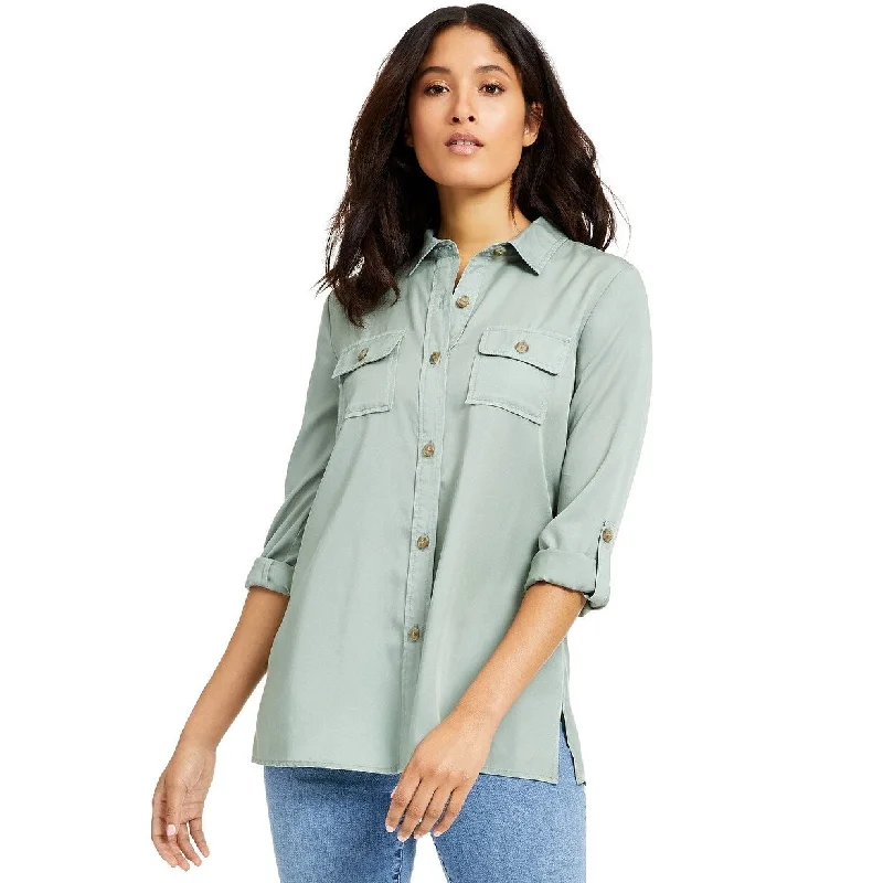 Charter Club Women's Utility Shirt Gray Size Extra Large