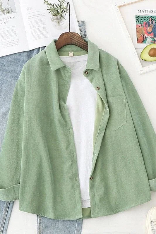 LONG SLEEVED TRENDY CORDUROY SHIRT