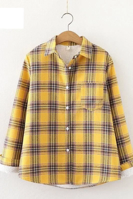 STUDENT ALL MATCH FLEECE INNER PLAID WARM SHIRT