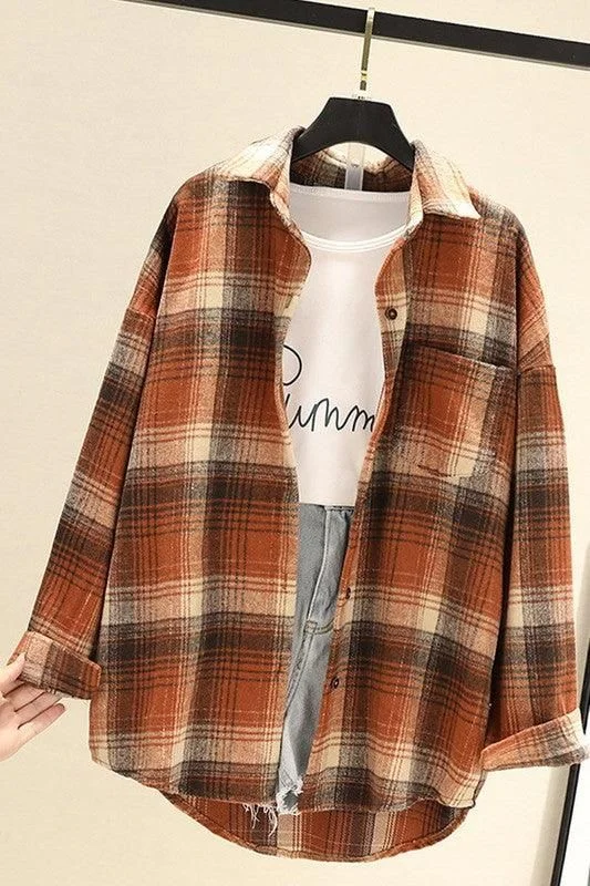 LOOSE THICK SANDED PLAID SHIRT