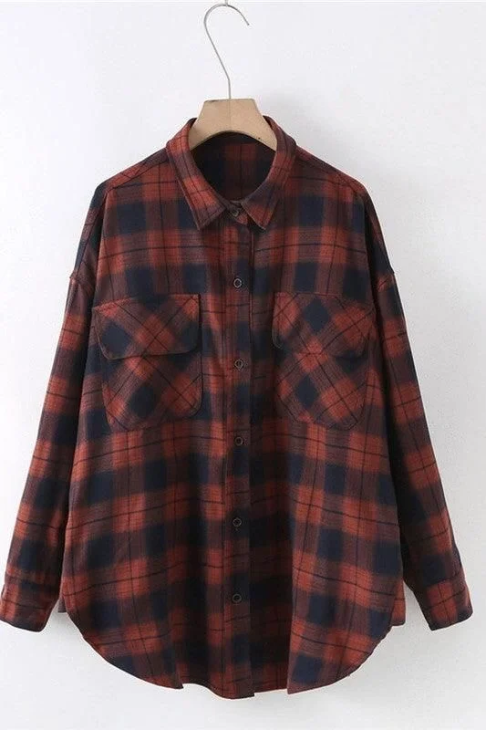 RETRO LOOSE LARGE SIZE PLAID SHIRT