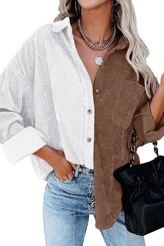 CONTRAST COLOR BLOUSE LONG SLEEVED SHIRT