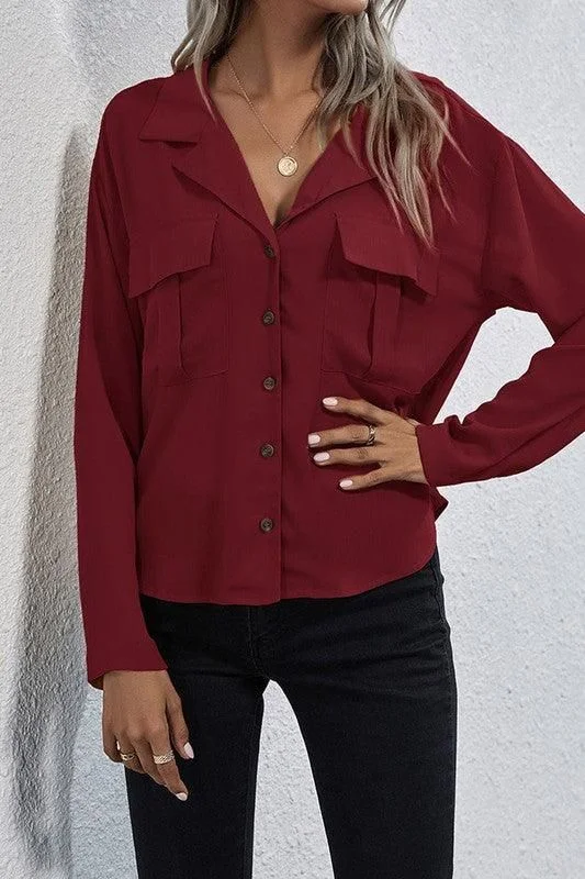 LONG SLEEVE SINGLE BREASTED CHIFFON SHIRT