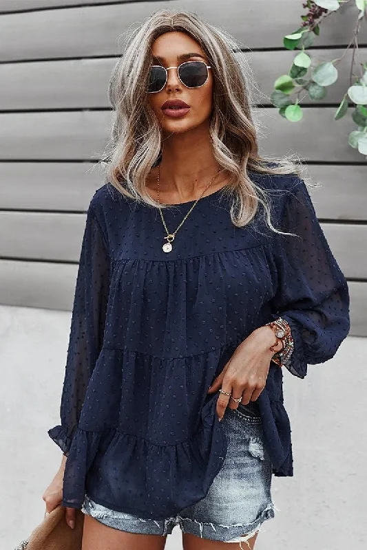 SOLID COLOR ROUND NECK CASUAL SHIRT