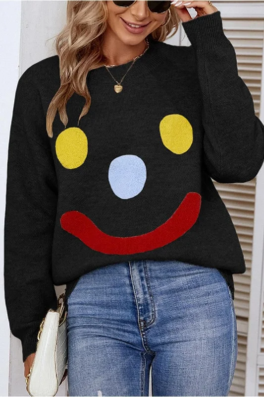 WOMENS SMILEY FACE THERMAL ROUND SHIRT