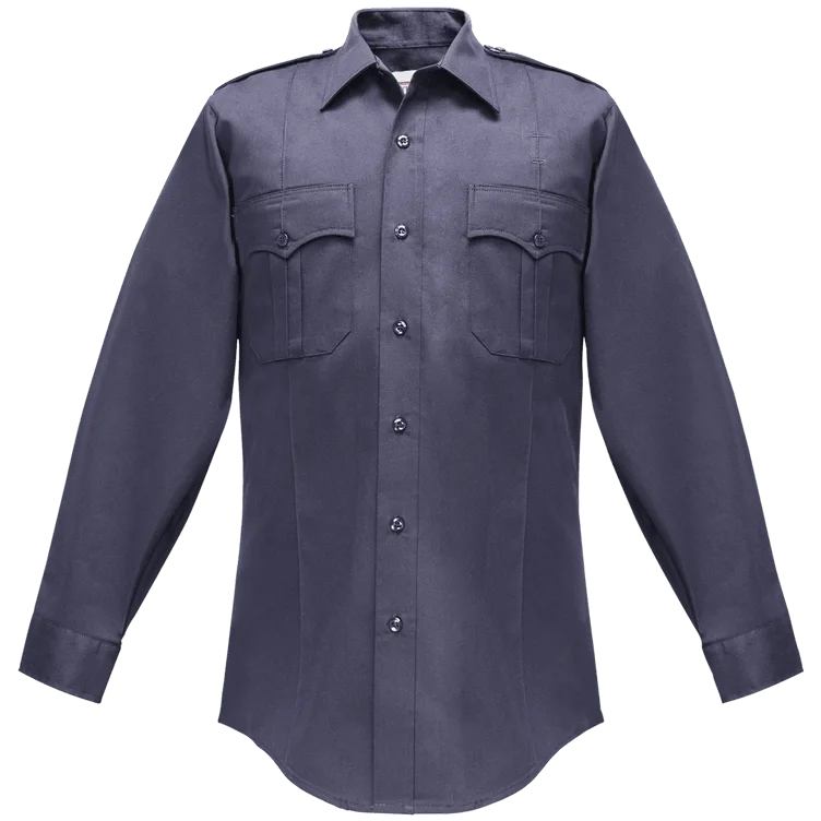 Flying Cross Duro Poplin Long Sleeve Shirt w/ Sewn-In Creases - Midnight Navy