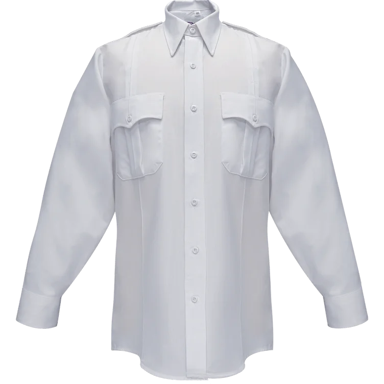 Flying Cross Duro Poplin Long Sleeve Shirt w/ Sewn-In Creases - White