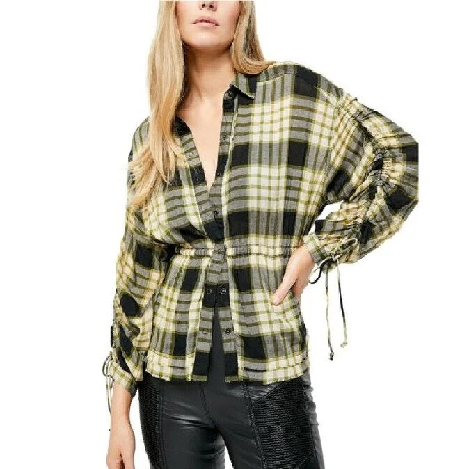 Free People Women's Pacific Dawn Plaid Shirt Green Size Small