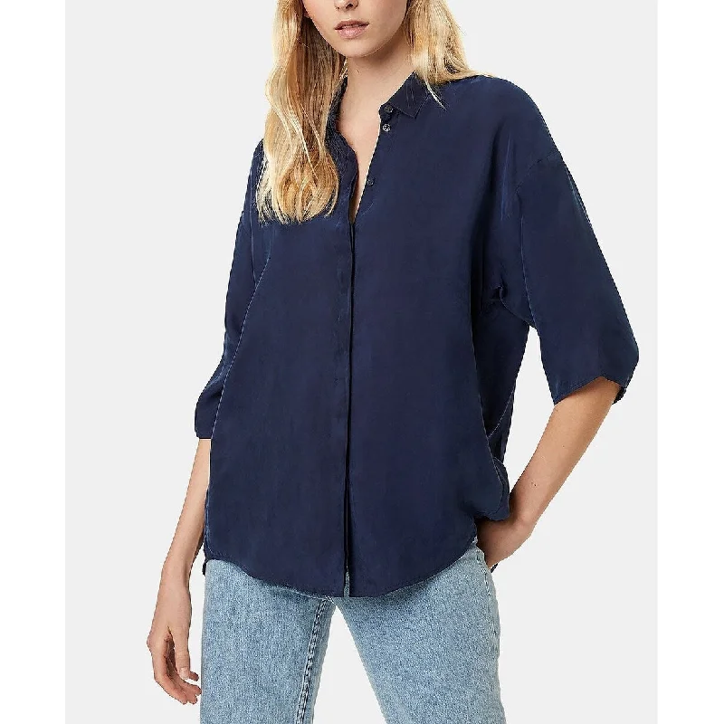 French Connection Women's Button-Front Shirt Dark Blue Size L