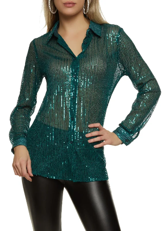 Sequin Button Front Shirt