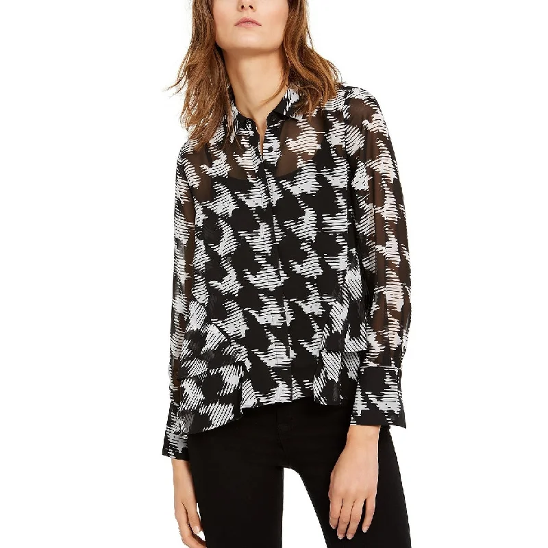 INC International Concepts Women's Houndstooth Shirt Black Size Large