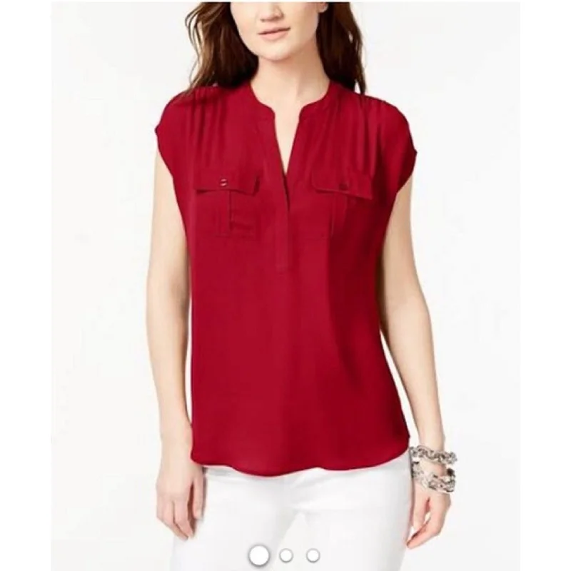 INC International Concepts Women's Split Neck Utility Shirt Red Size S - Small