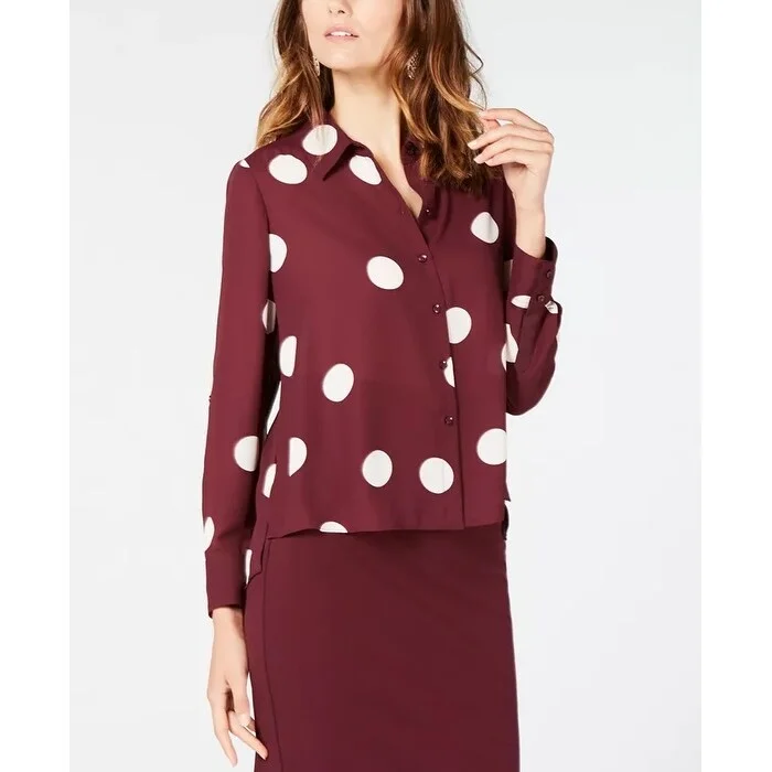 INC Women's Polka-Dot High-Low Shirt Red Size Extra Large - X-Large